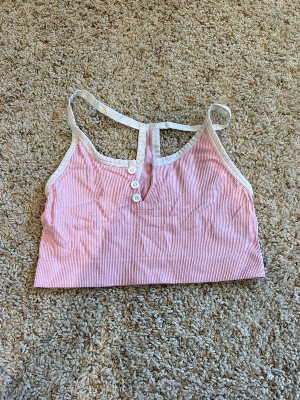 Colsie Pink Ribbed Bandeau Crop Top with White Trim
